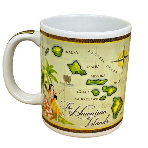 Hawaiian Island Heritage Vintage Map Hula Girl Travel Ocean 2013 Coffee Mug - Picture 1 of 9